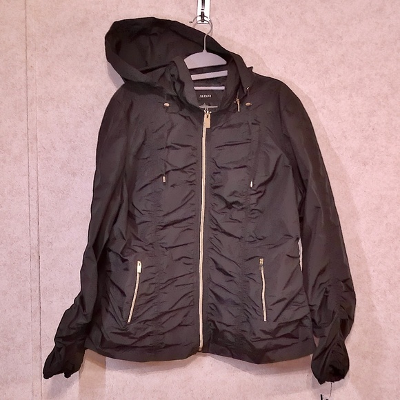 NWT Alfani Wind/Rain Breaker EbonyBlack Hooded Jacket/Zip/Rain Resistant SzL - Picture 1 of 9
